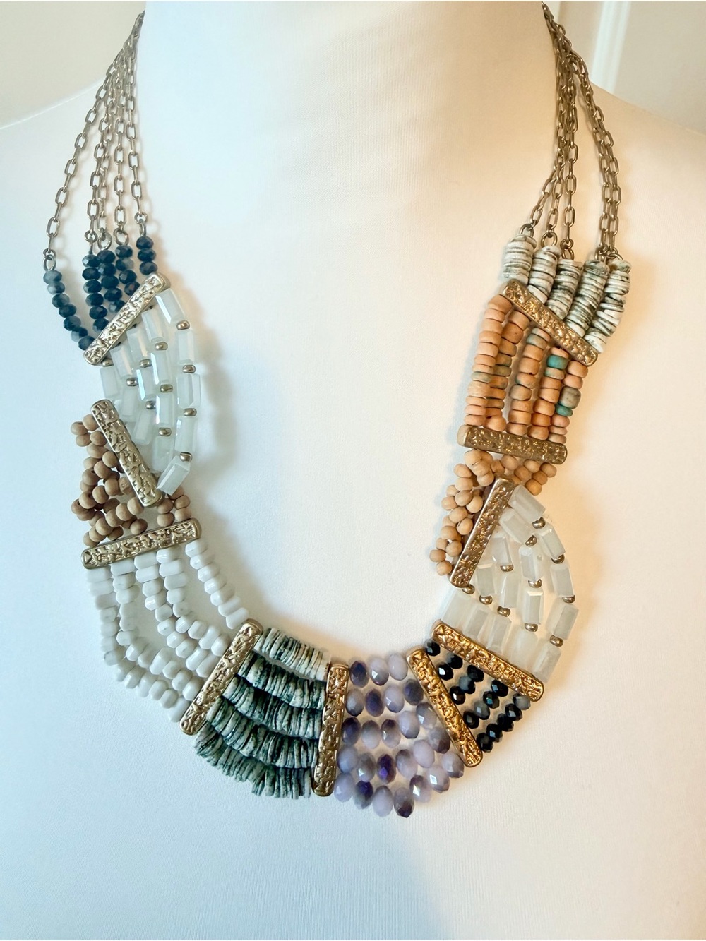 Anthropologie Multicolor Beaded Statement Necklace with Gold Accents